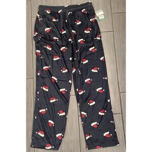 Basic Resources Santa Hat Navy Pajama Mens Pants Size Large NWT Velour Holiday